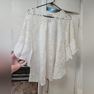 New NWT Johnny Was Plaid Ruffle Blouse Cream Lace Top Small S